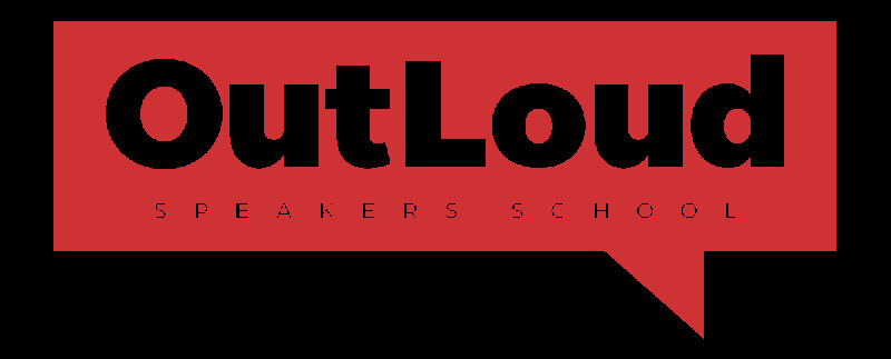 OutLoud Speakers School logo with white text and red background