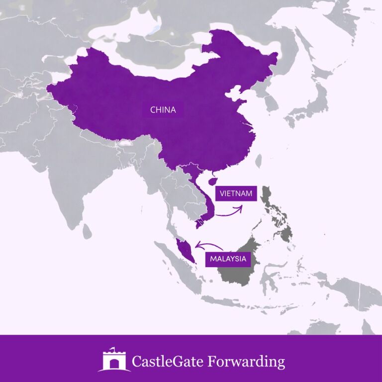 A map of the CGF origin trucking services to major ports and pick-up cities 