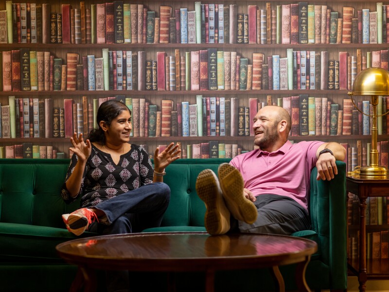Two people chatting
