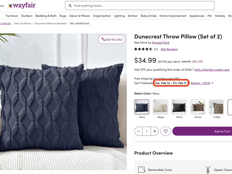 Pillow delivery time