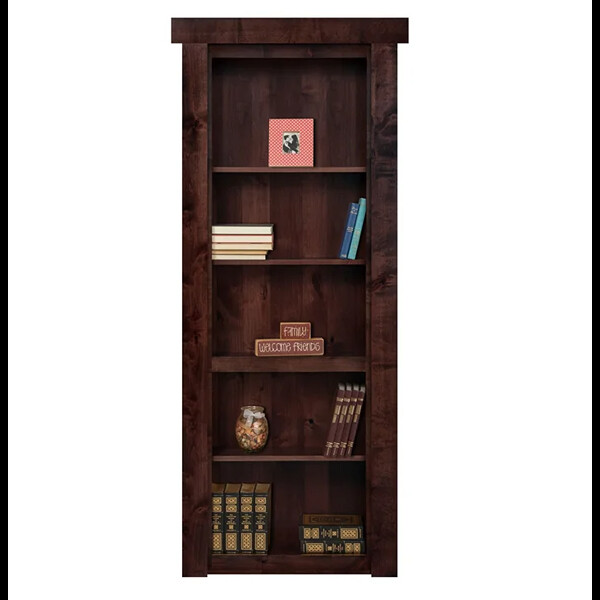 Mahogany wooden door disguised as a bookcase.